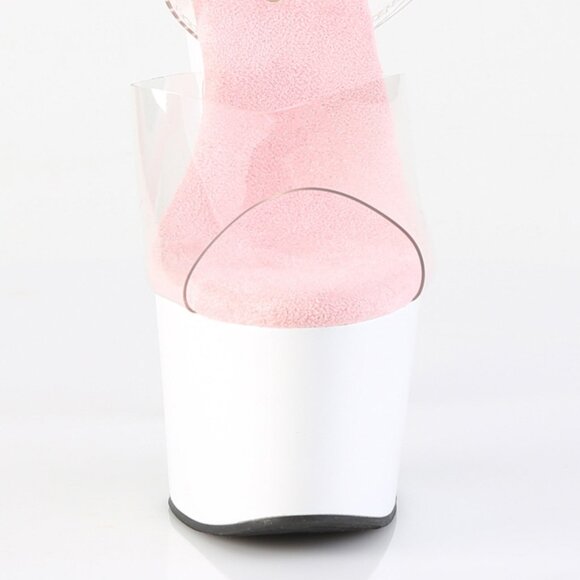 Clear Platform Heels with Pink Insole | Stiletto Strappy Sandals - Picture 3 of 5